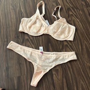 Adore Me Undies and Bra Set Nude Lace